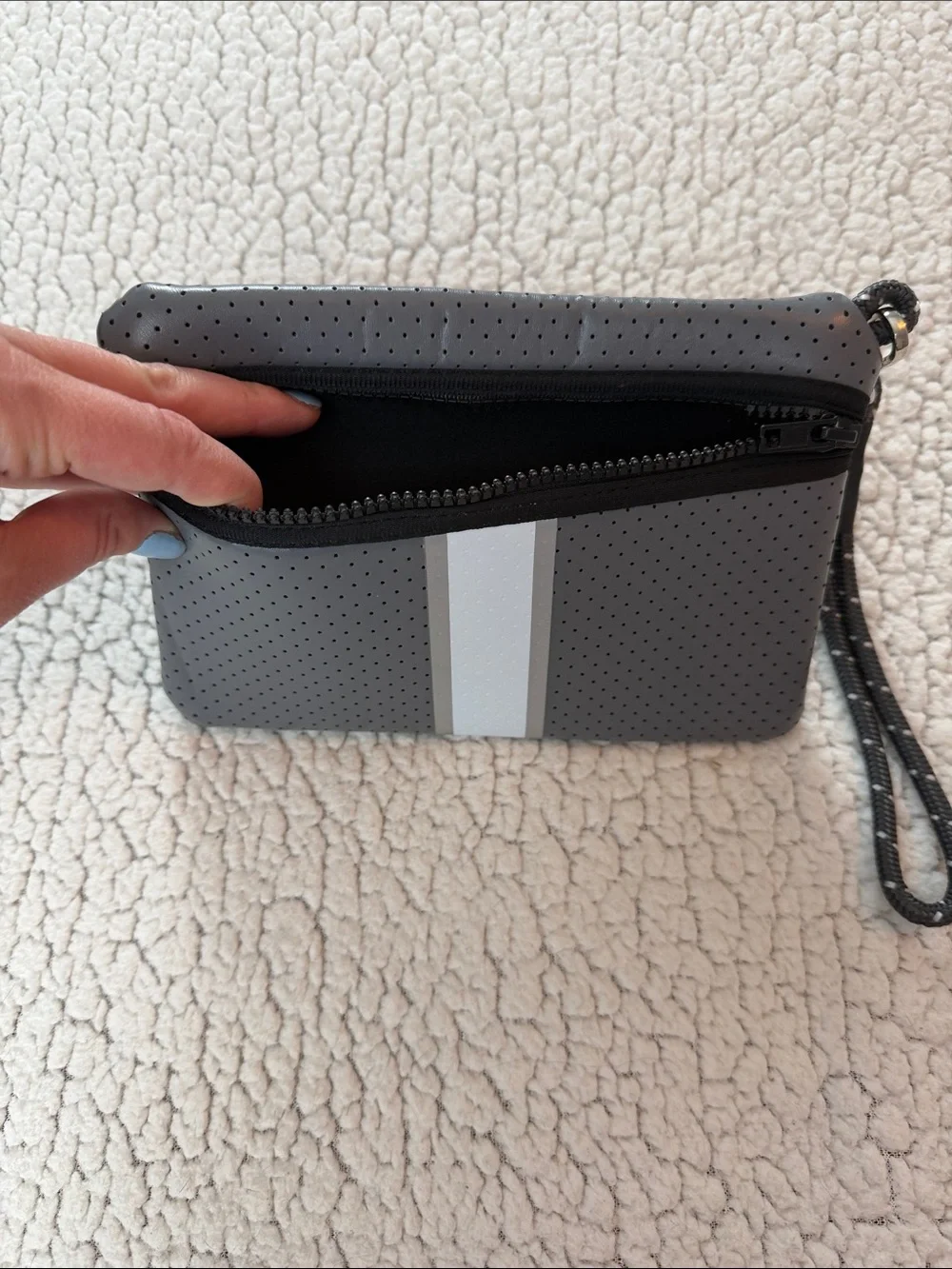 Perforated Gray Wristlet with Stripe Accent